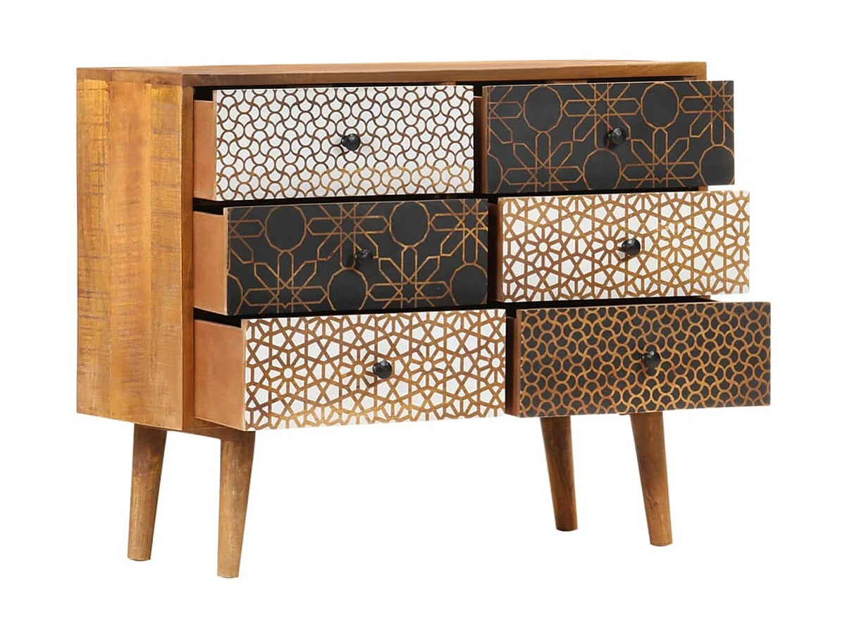 Buffet avec motif imprimé 90x30x70 cm Bois de manguier massif EGER85679