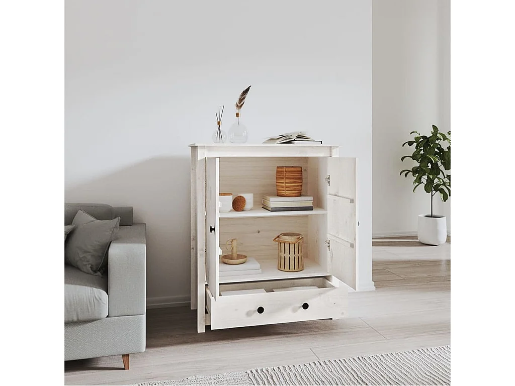 Buffet haut Blanc 83x41,5x100 cm Bois massif de pin EGER93287