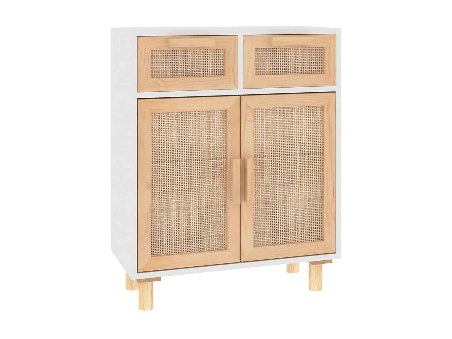 Aparador 60x30x75 cm madeira pinho maciça/vime natural branco PT618328