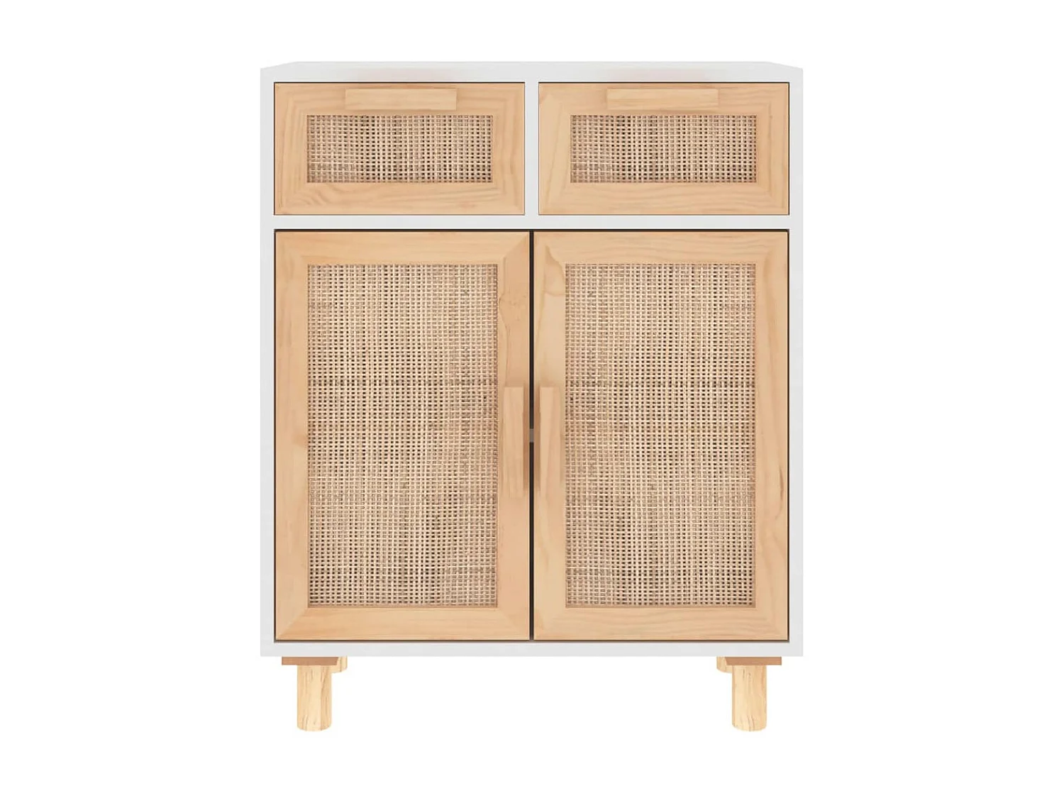 Buffet Blanc 60x30x75 cm Bois de pin massif et rotin naturel EGER54600