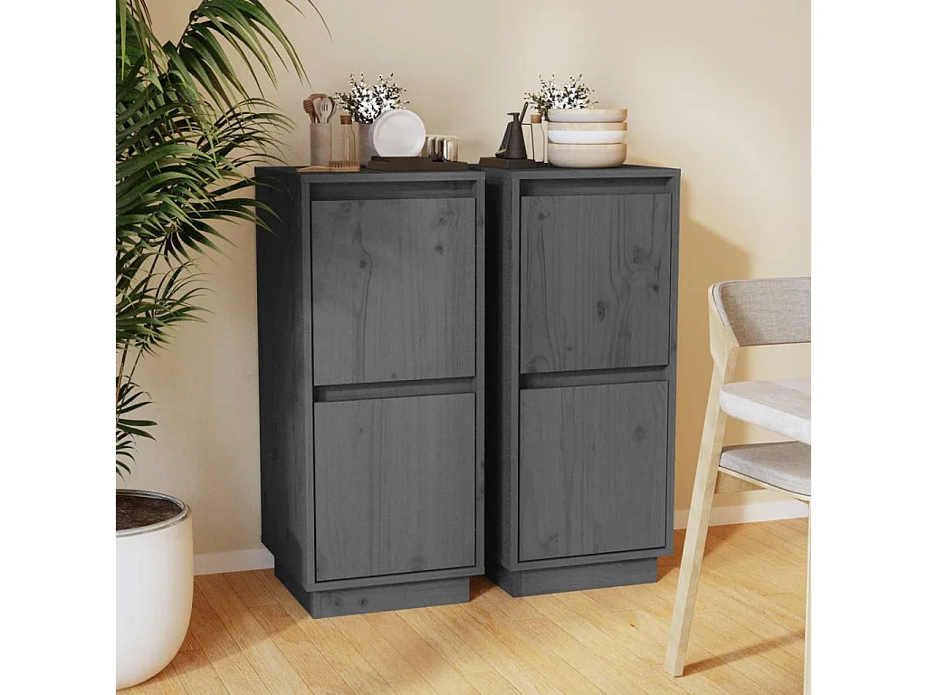 Dressoirs 2 st 31,5x34x75 cm massief grenenhout grijs NL215245