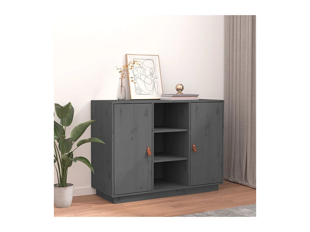Buffet Gris 100x40x75 cm Bois massif de pin EGER93476