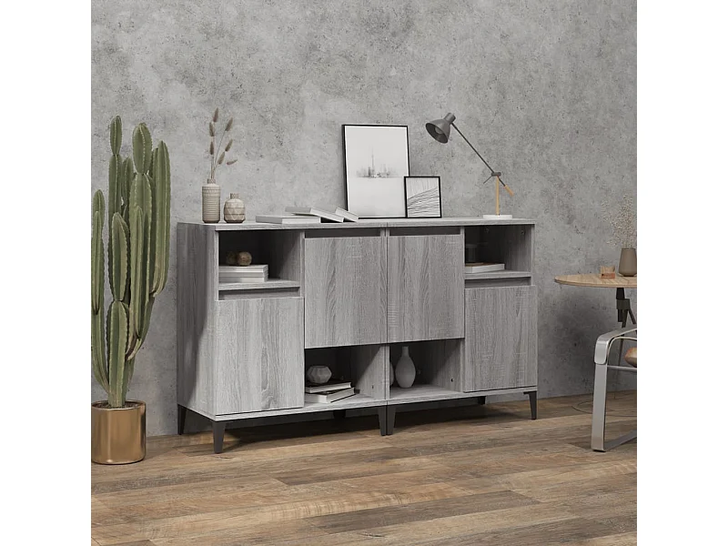 Dressoirs 2 st 60x35x70 cm bewerkt hout grijs sonoma eikenkleur NL708307