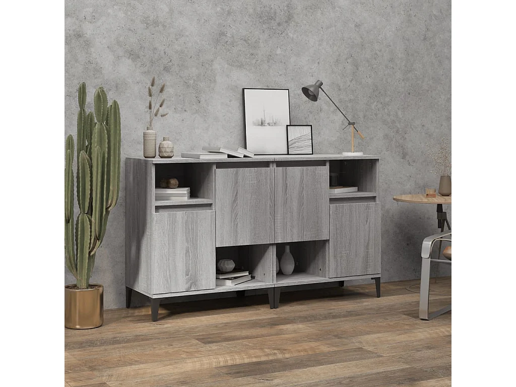 Dressoirs 2 st 60x35x70 cm bewerkt hout grijs sonoma eikenkleur NL708307