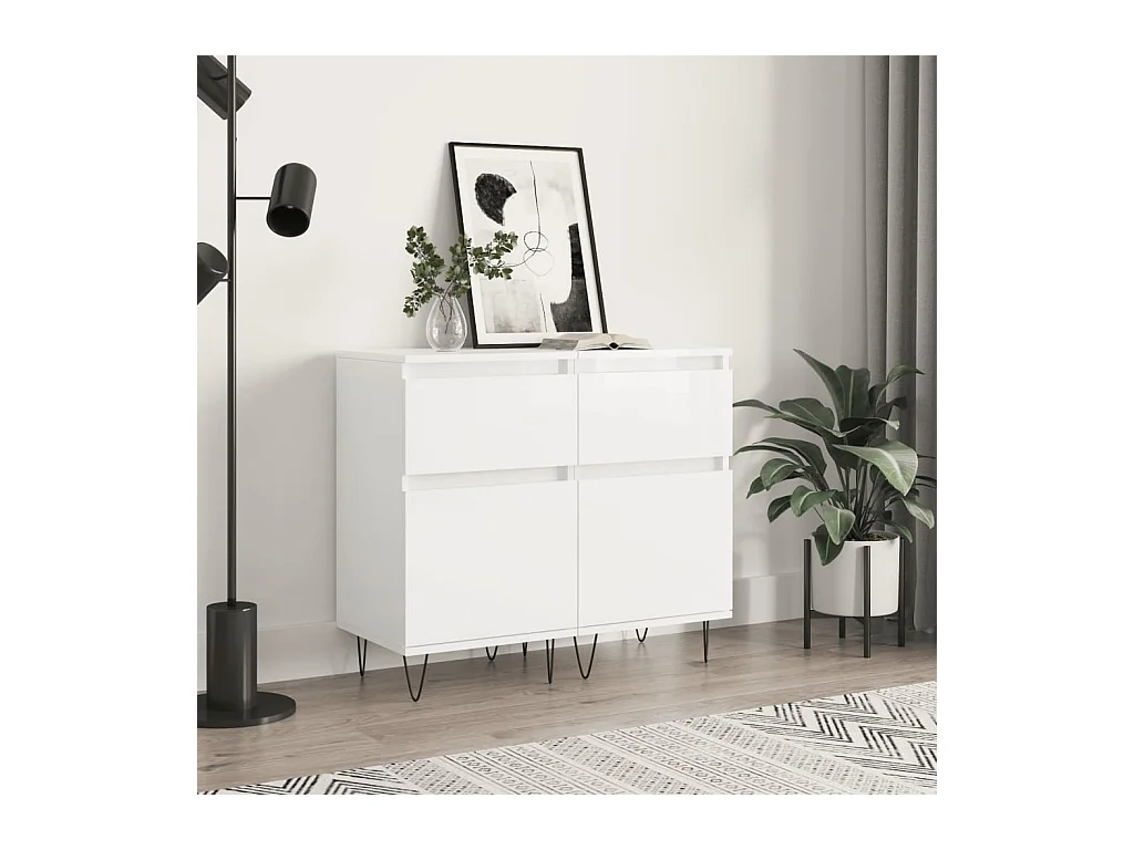 lot de 2 Buffets blanc brillant 40x35x70 cm bois d'ingénierie QWE61862