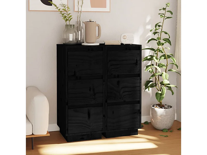 Dressoirs 2 st 32x34x75 cm massief grenenhout zwart NL449371