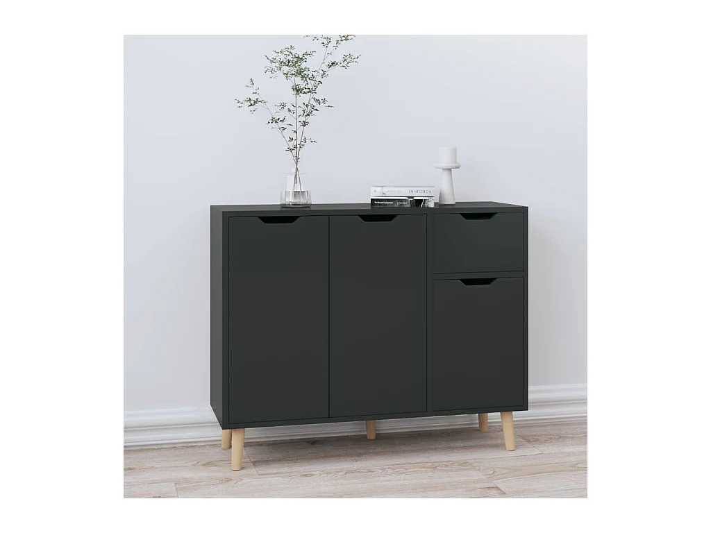 Buffet noir brillant 90x30x72 cm bois d'ingénierie EGER41237