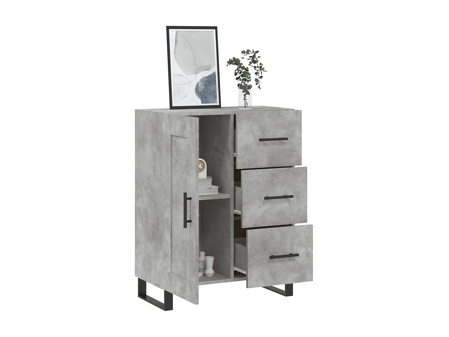 Buffet gris béton 69,5x34x90 cm bois d'ingénierie QWE88025