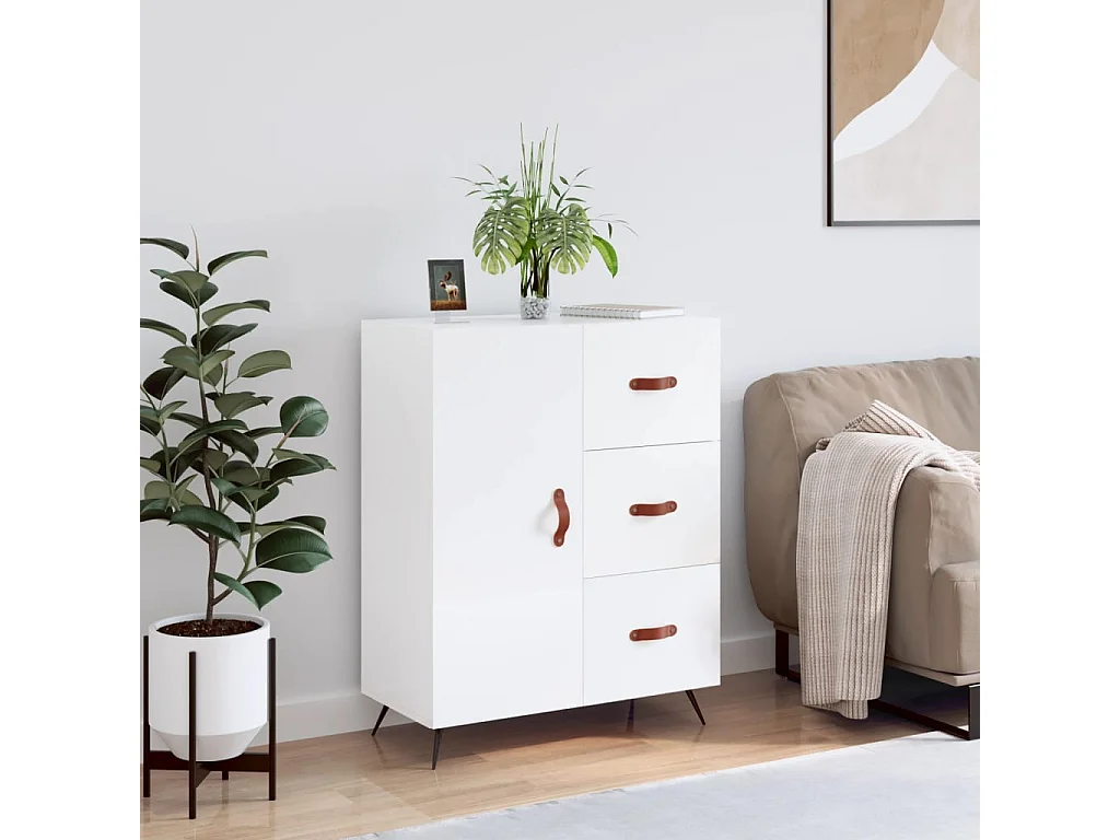 Buffet Blanc brillant 69,5x34x90 cm Bois d'ingénierie QWE48767