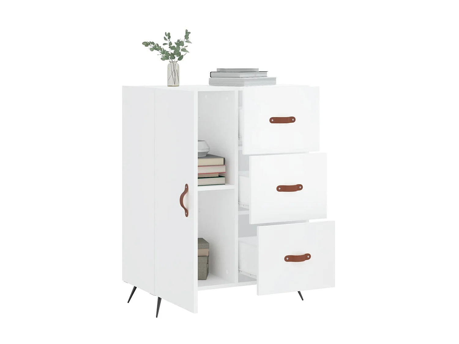 Buffet Blanc brillant 69,5x34x90 cm Bois d'ingénierie QWE48767