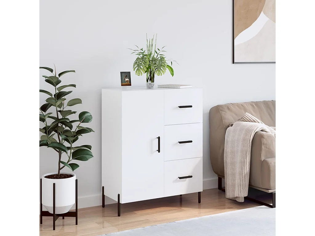Buffet Blanc brillant 69,5x34x90 cm Bois d'ingénierie QWE80221