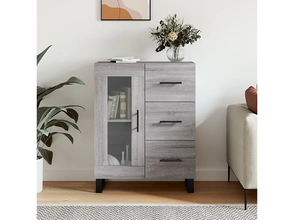 Dressoir 69,5x34x90 cm bewerkt hout grijs sonoma eikenkleurig NL772369