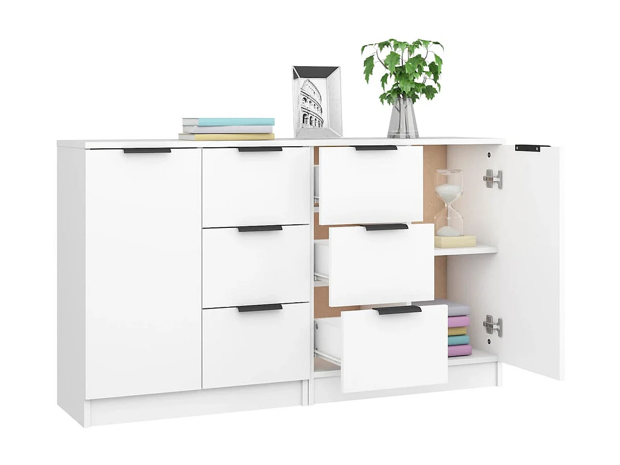 Aparadores 2 uds madera contrachapada blanco 60x30x70 cm ES37097