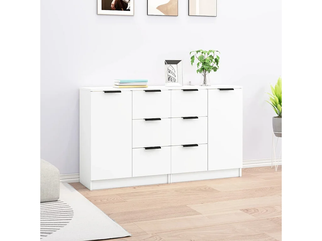 Buffets 2 pcs Blanc 60x30x70 cm Bois d'ingénierie EGER87359