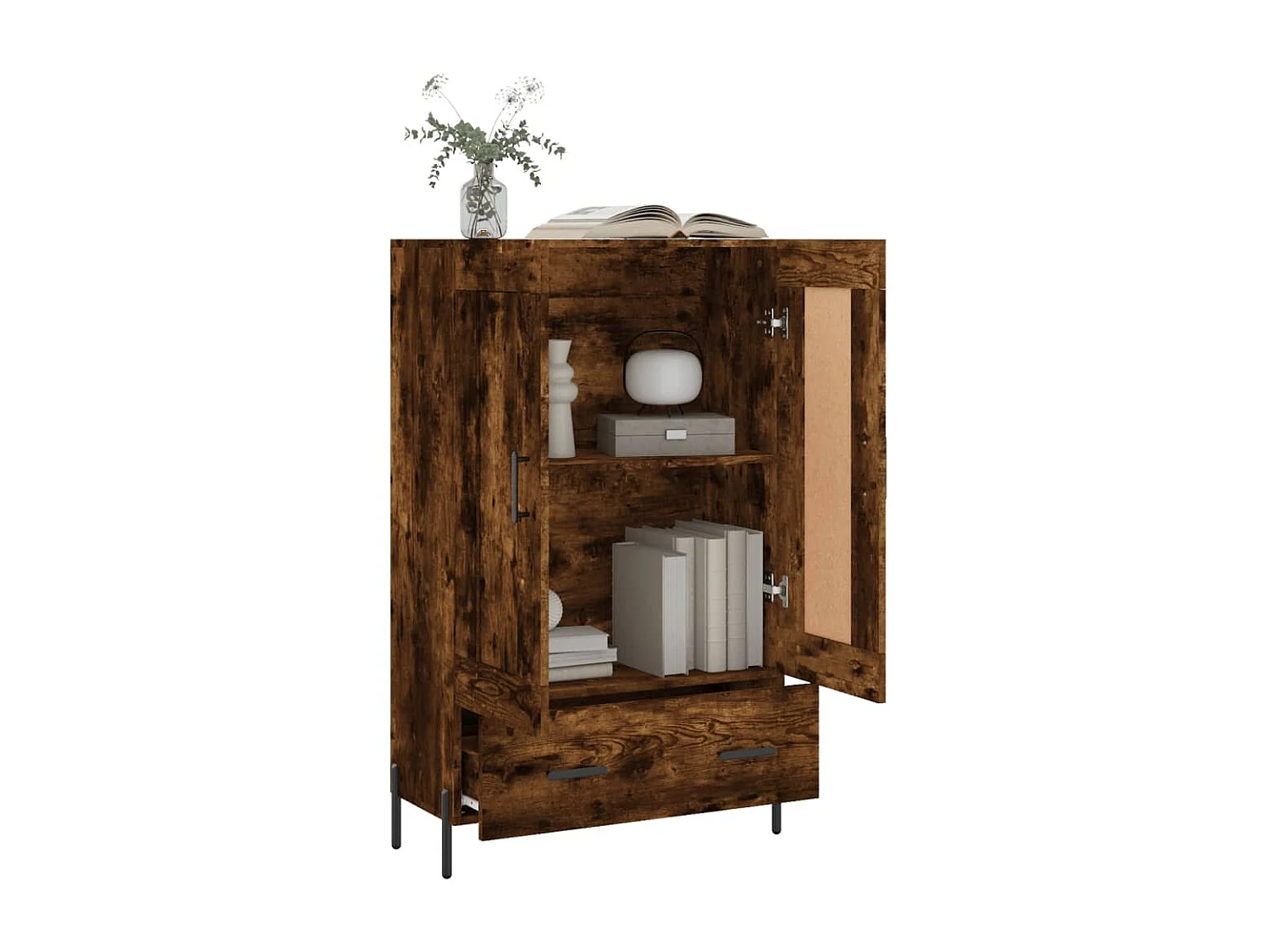 Buffet haut chêne fumé 69,5x31x115 cm bois d'ingénierie QWE24597
