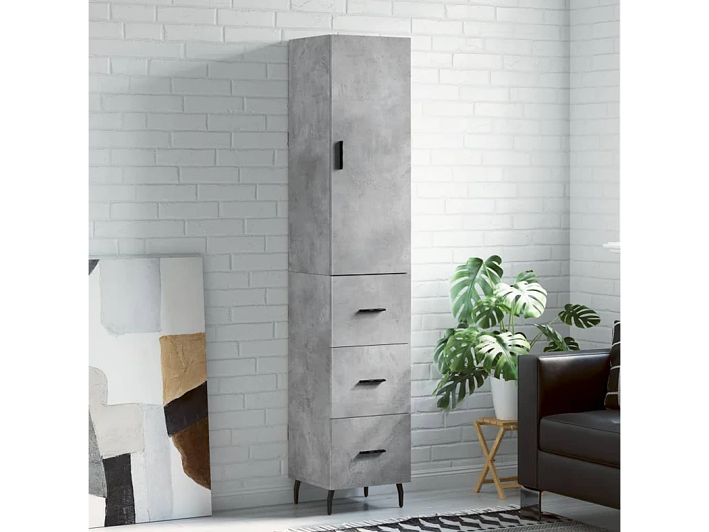 Aparador de madera contrachapada gris hormigón 34,5x34x180 cm ES73051