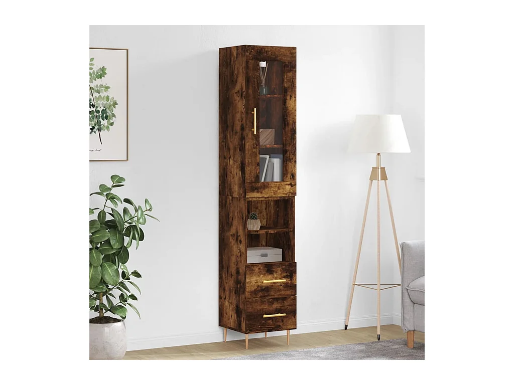 Buffet haut Chêne fumé 34,5x34x180 cm Bois d'ingénierie QWE13528