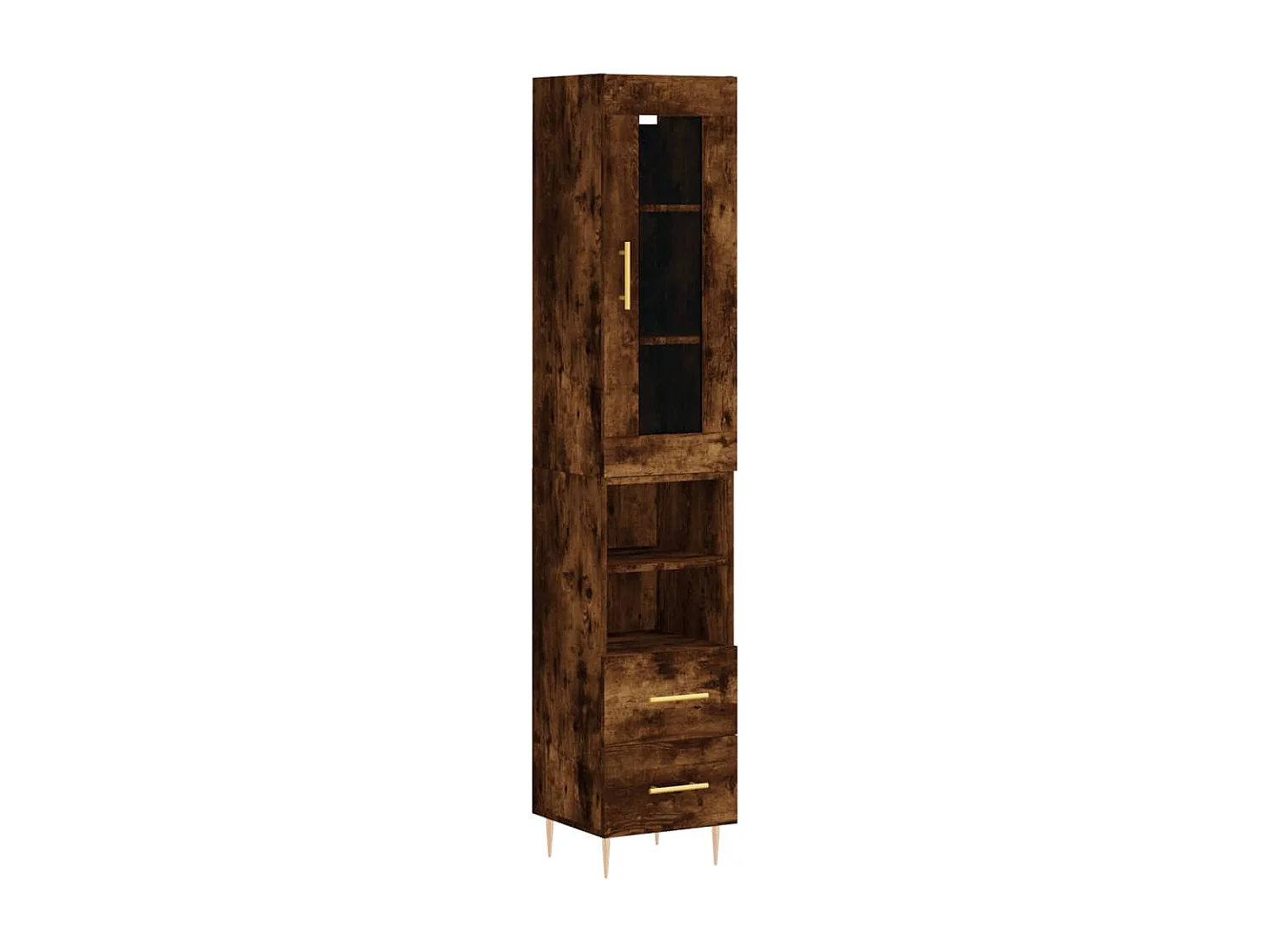 Hoge kast 34,5x34x180 cm bewerkt hout gerookt eikenkleurig NL90764