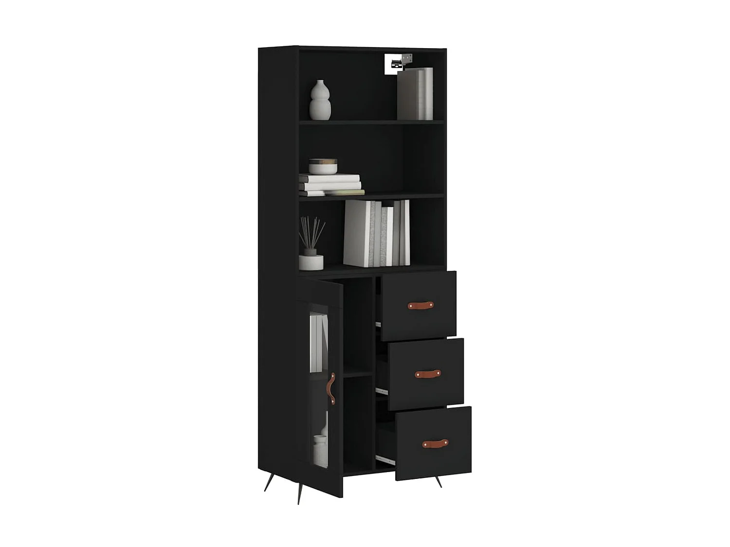 Buffet haut Noir 69,5x34x180 cm Bois d'ingénierie QWE81938