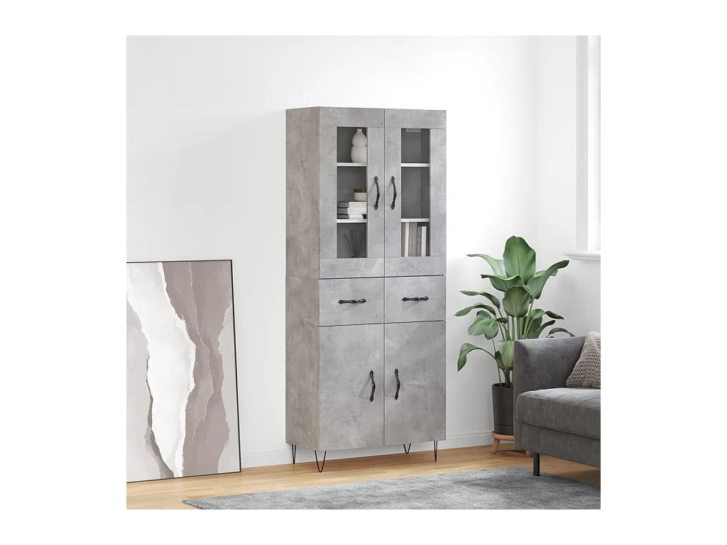 Aparador alto madera contrachapada gris hormigón 69,5x34x180 cm ES45595