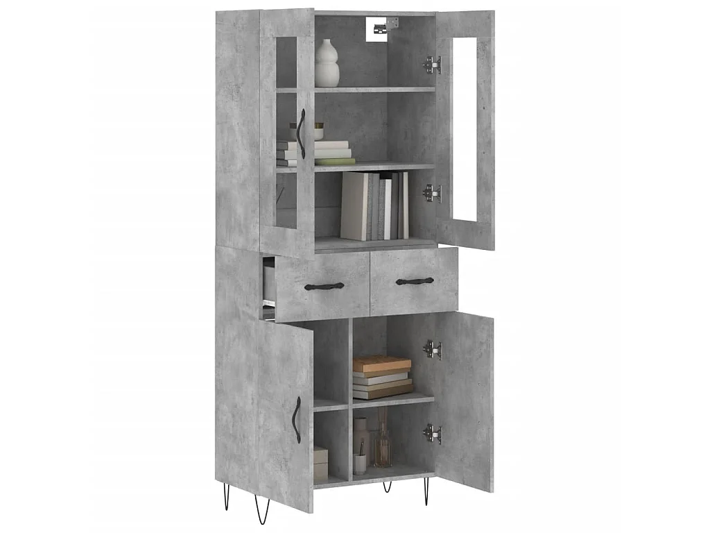 Aparador alto madera contrachapada gris hormigón 69,5x34x180 cm ES45595