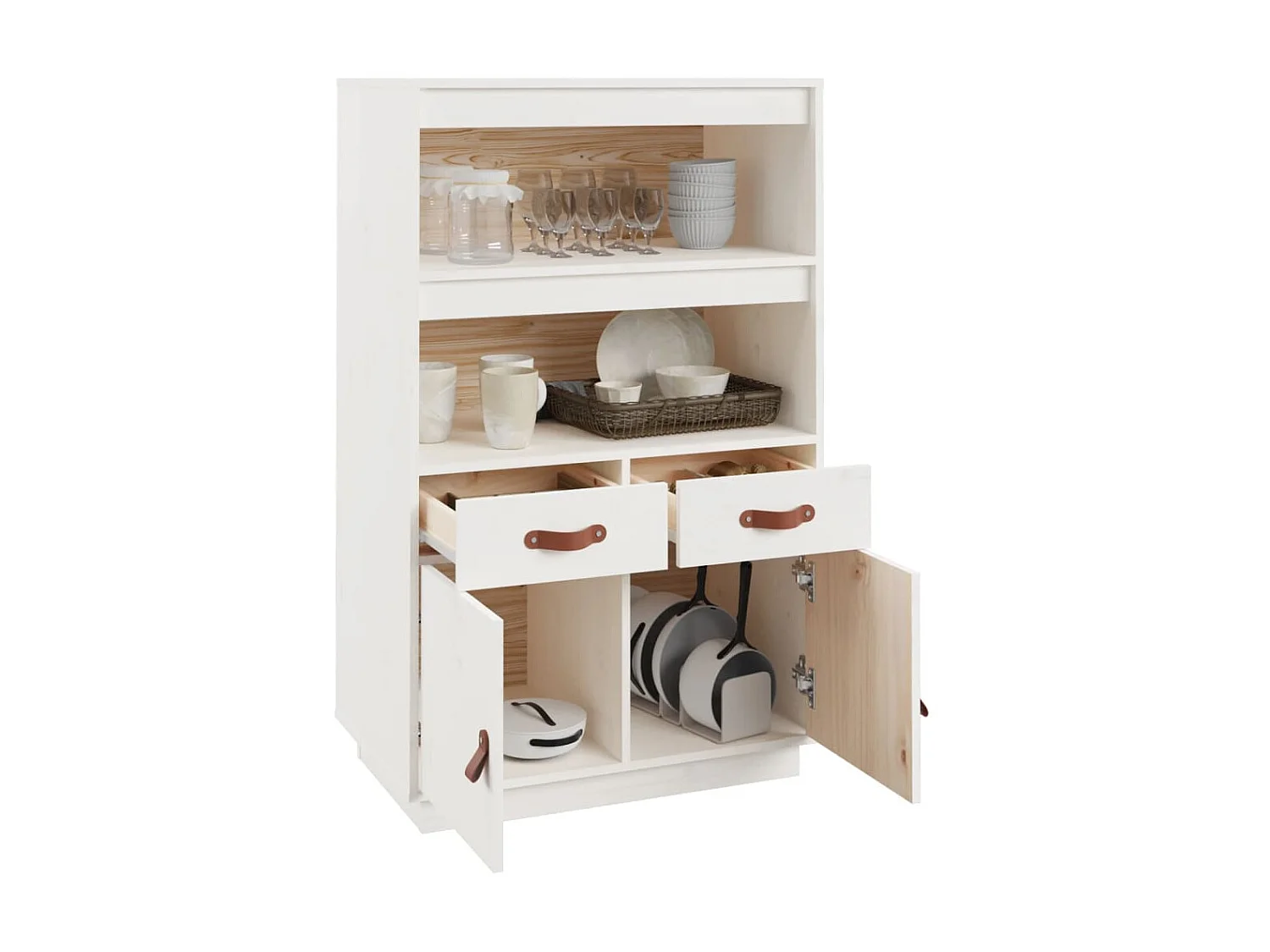 Highboard,Kommode Weiß 67x40x108,5 cm Massivholz Kiefer -gkd442180