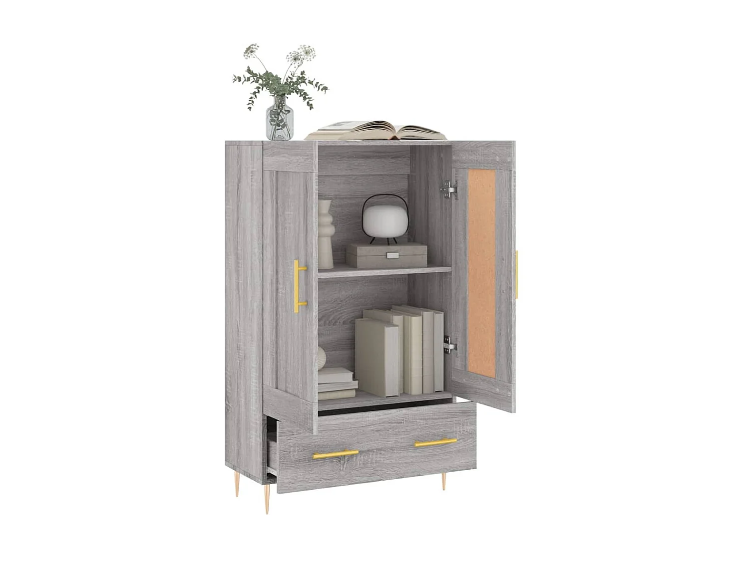 Aparador alto madera de ingeniería gris Sonoma 69,5x31x115 cm ES35545