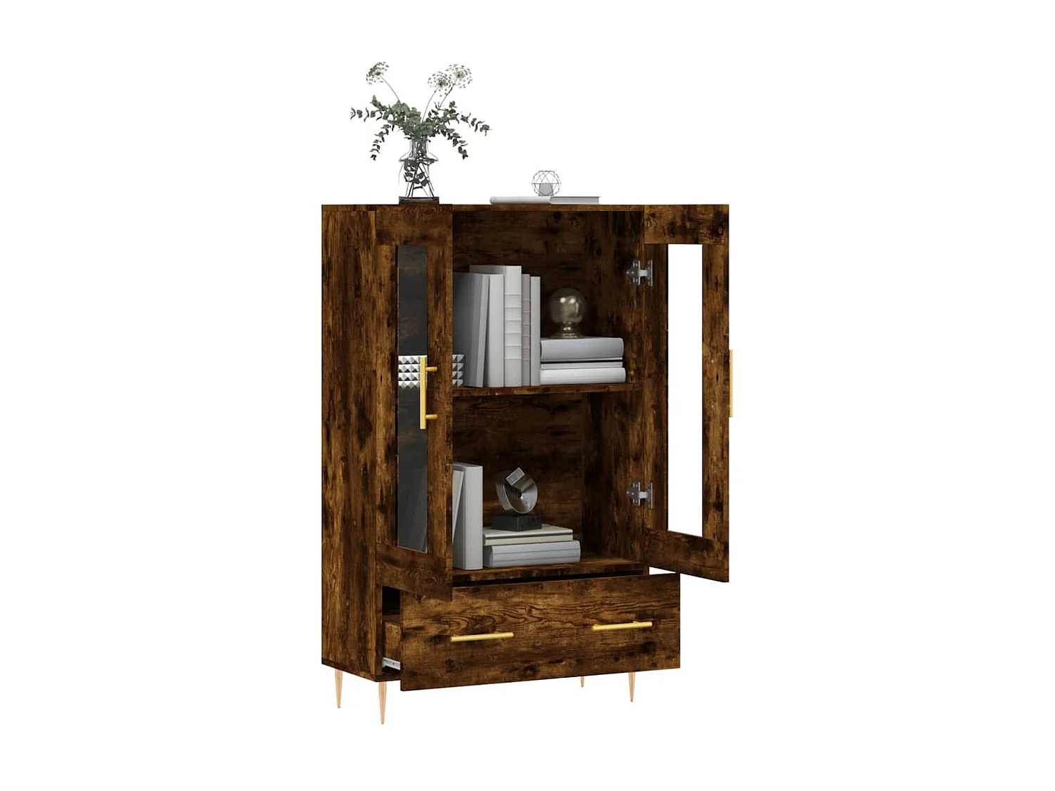 Hoge kast 69,5x31x115 cm bewerkt hout gerookt eikenkleurig NL55801