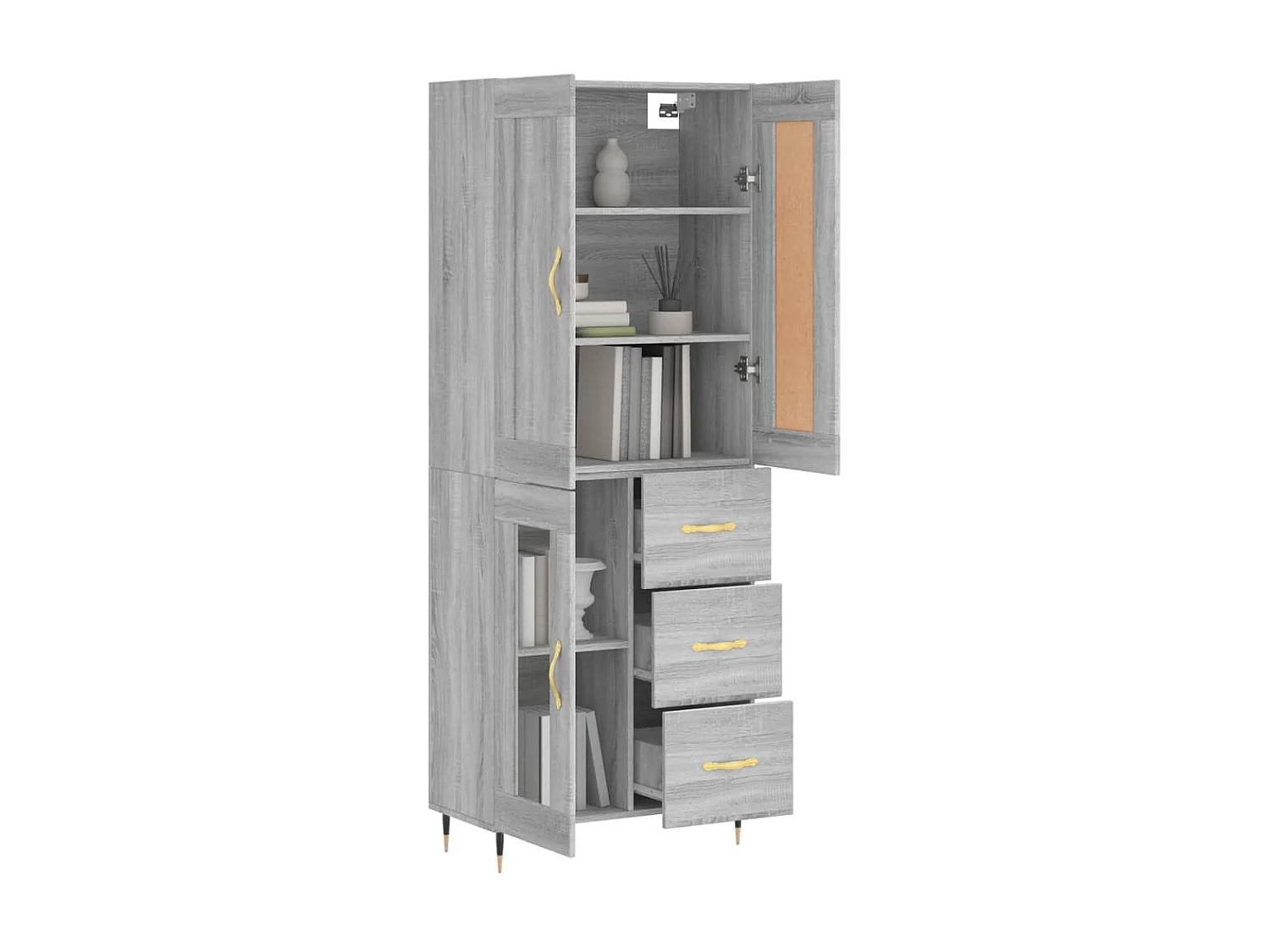 Highboard,Kommode Grau Sonoma 69,5x34x180 cm Holzwerkstoff -gkd67510