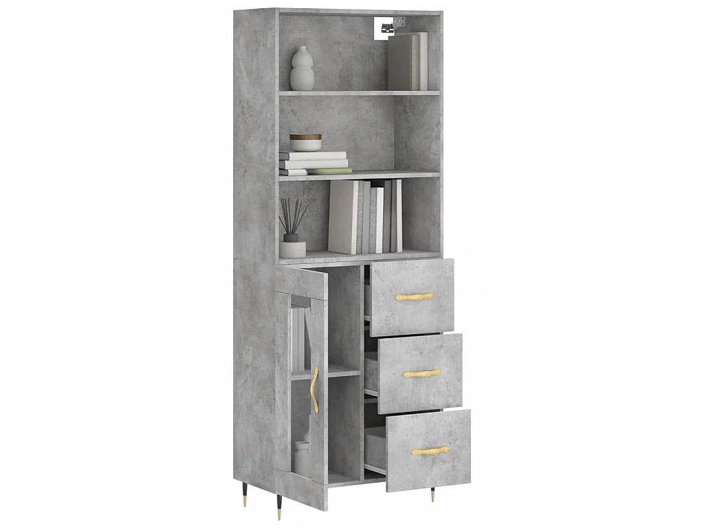 Highboard,Kommode Betongrau 69,5x34x180 cm Holzwerkstoff -gkd95165