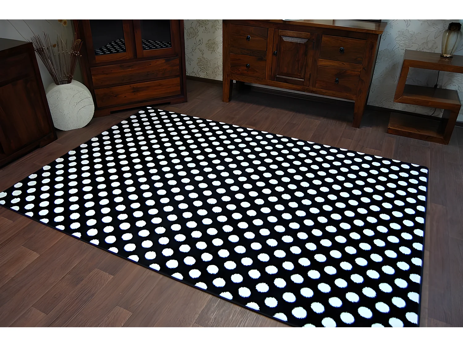 Tapijt SKETCH - F764 zwart/wit - Stippen 140x190 cm