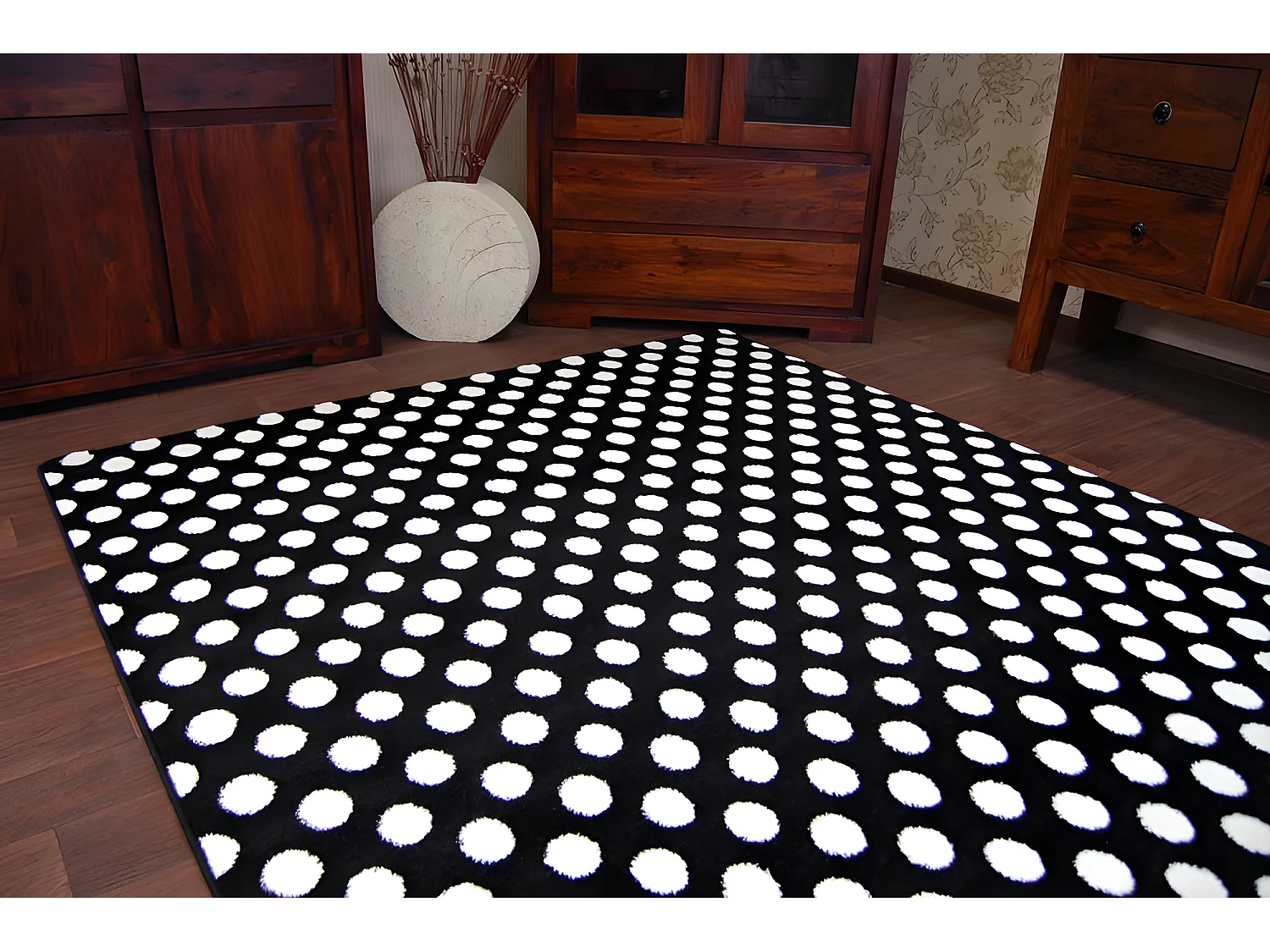 Tapijt SKETCH - F764 zwart/wit - Stippen 140x190 cm