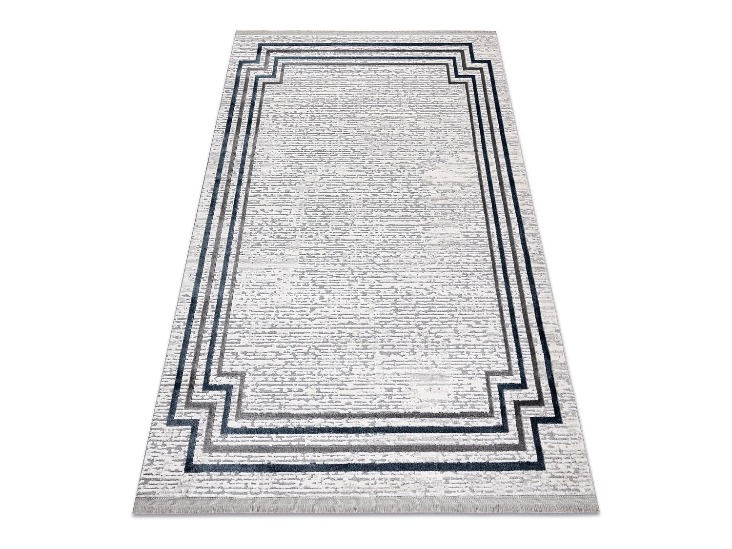 Tapis TULS structural, franges  51242 cadre ivoire / bleu 200x290 cm