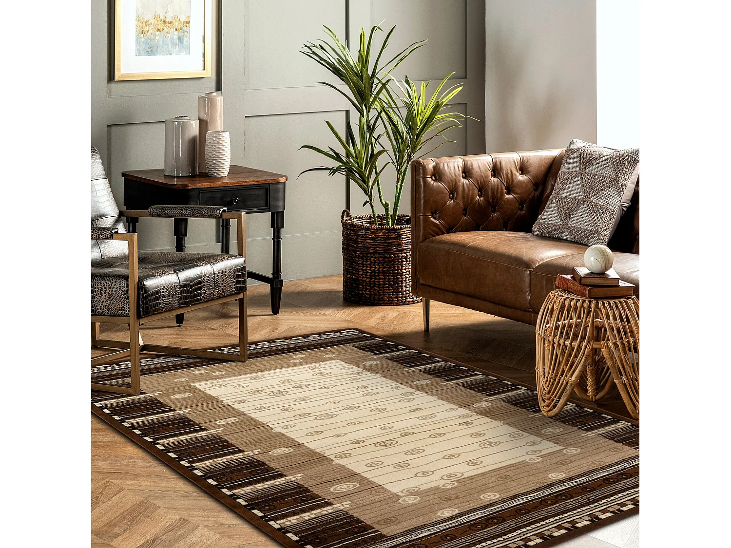 Tapis ROYAL modèle GR013 Cadre, crème / beige / brun 250x350 cm