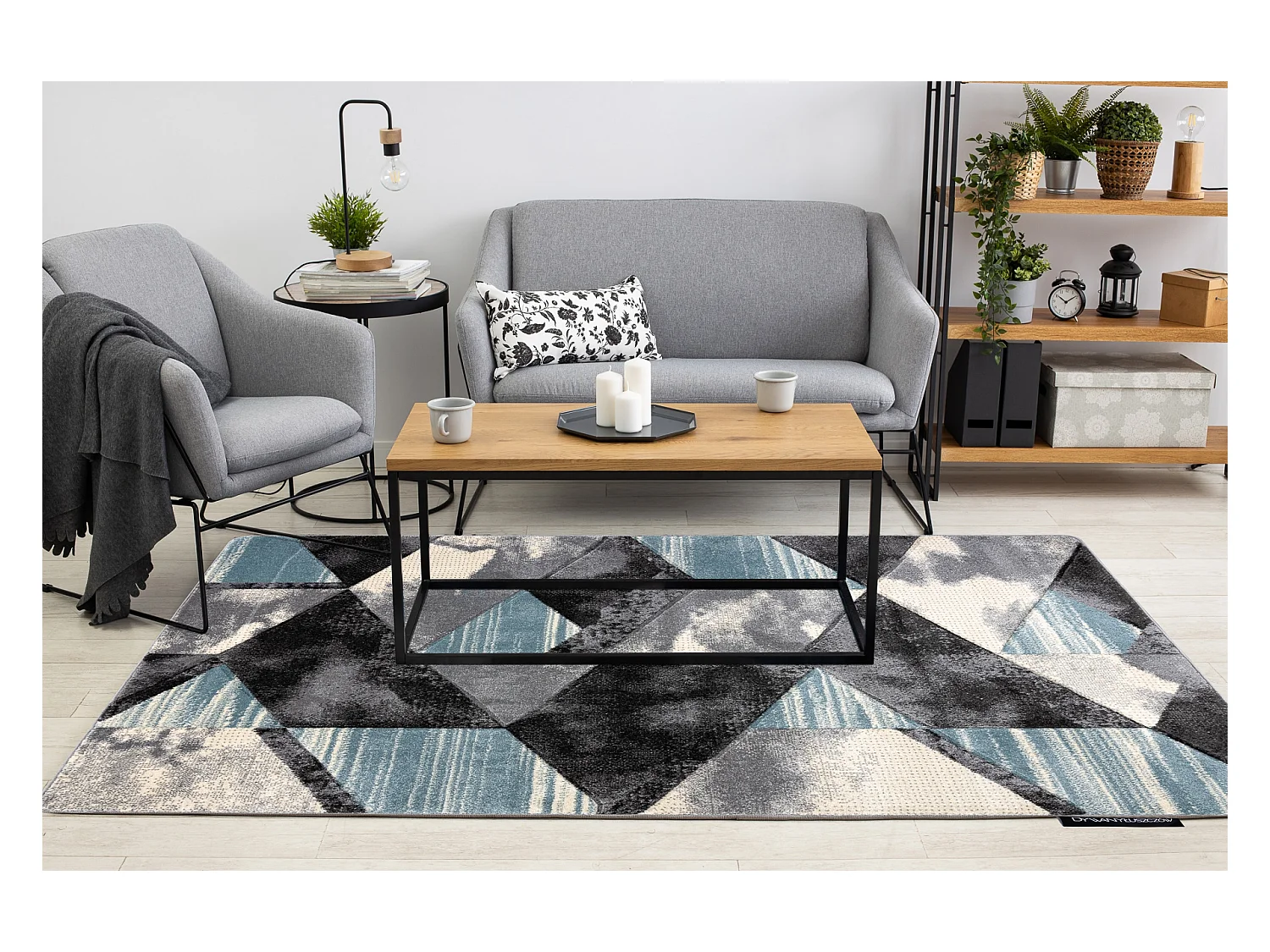 Tapis ALTER Wet Géométrique, triangle, trapèze bleu 140x190 cm