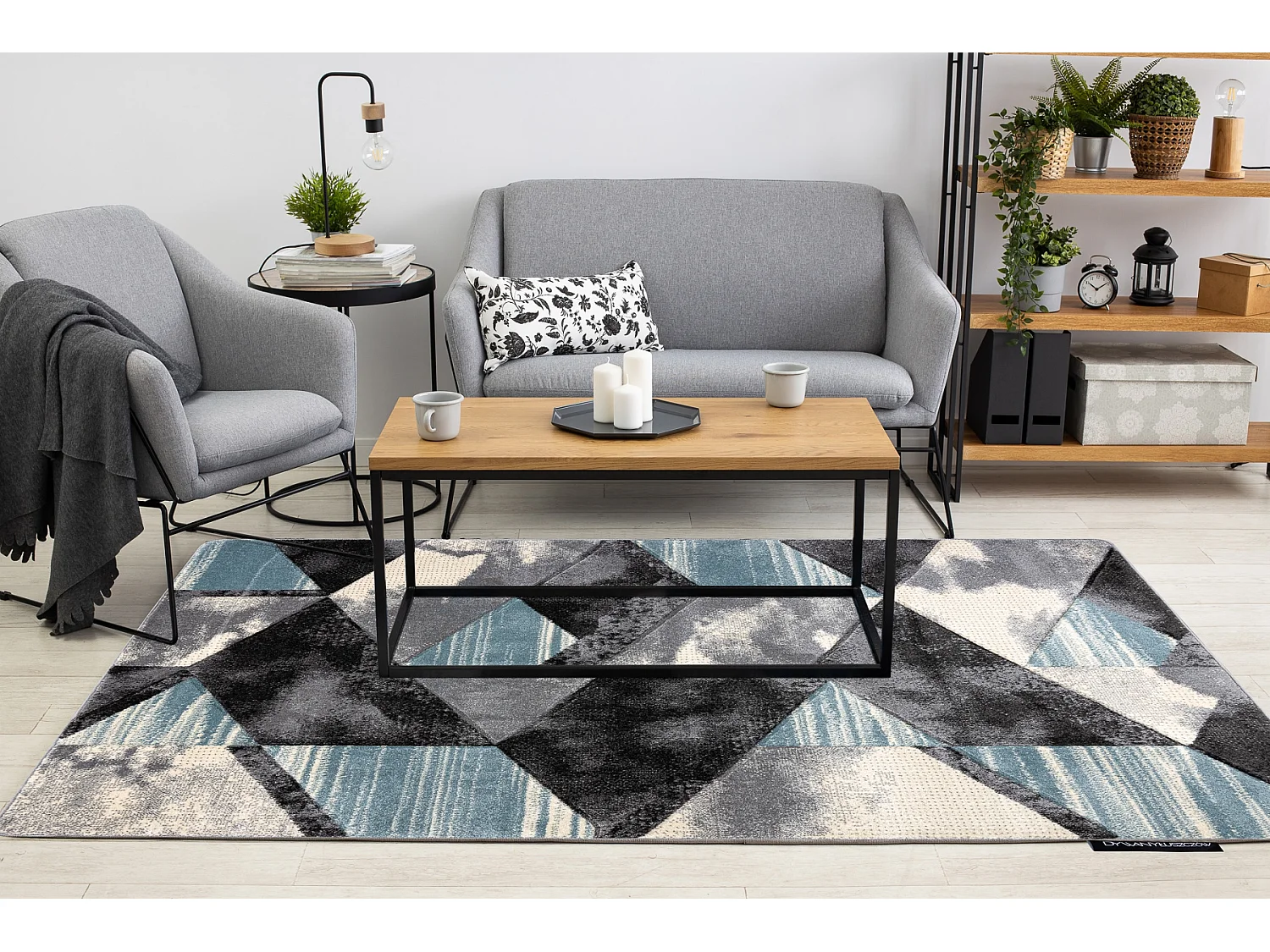 Tapis ALTER Wet Géométrique, triangle, trapèze bleu 140x190 cm