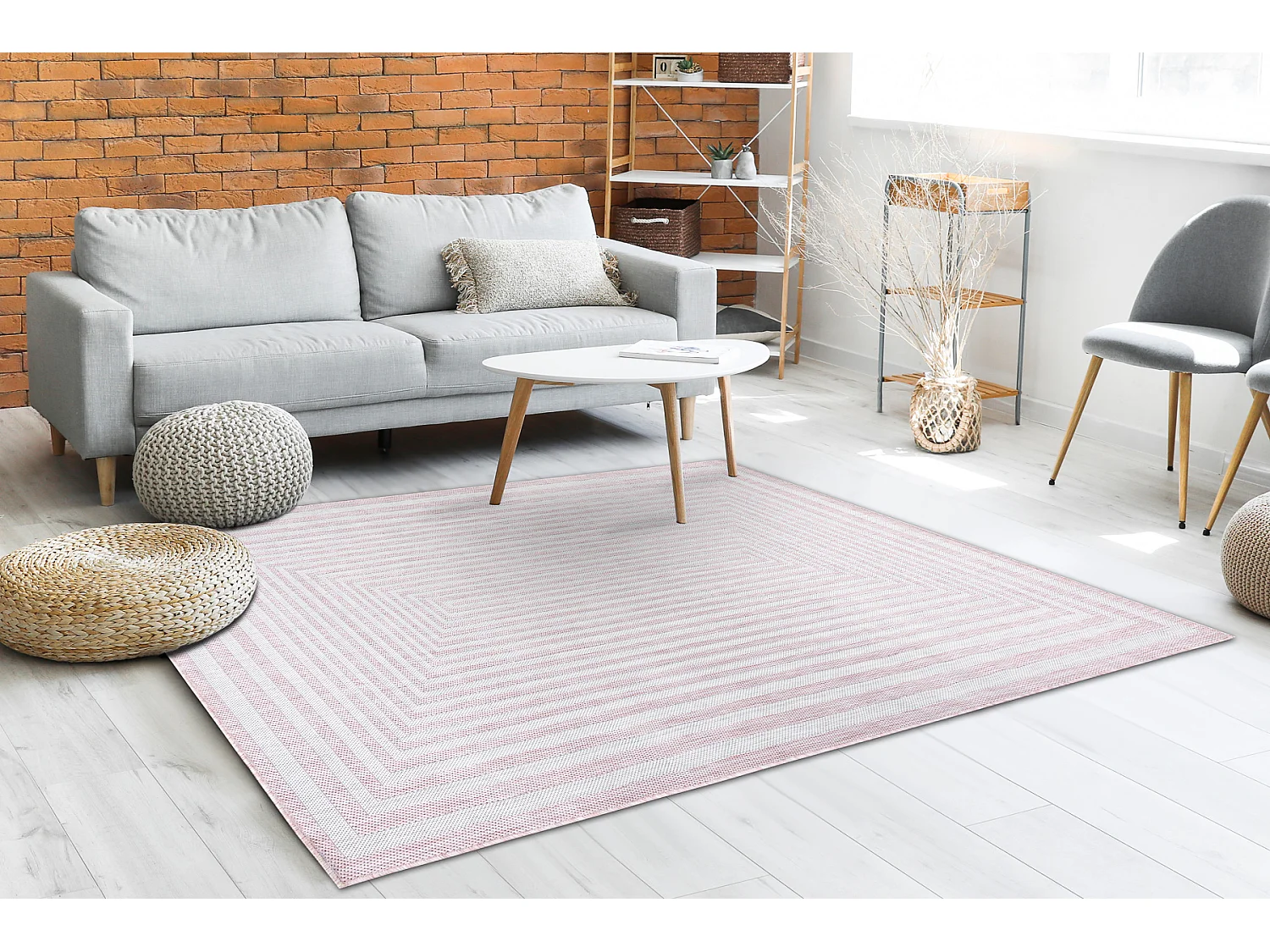 Tapis SIZAL SION labyrinthe 22376 tissé à plat rose / ecru 200x290 cm