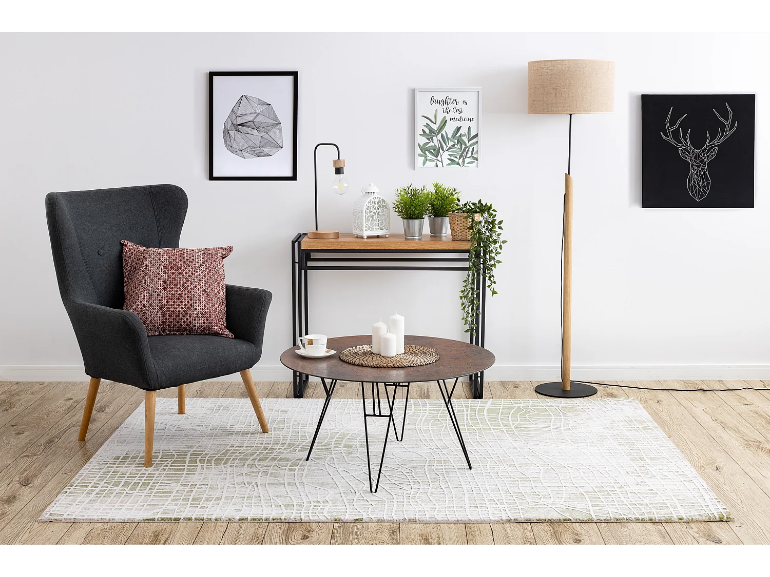 Tapis ACRYLIQUE USKUP 9483 ivoire / vert 100x200 cm