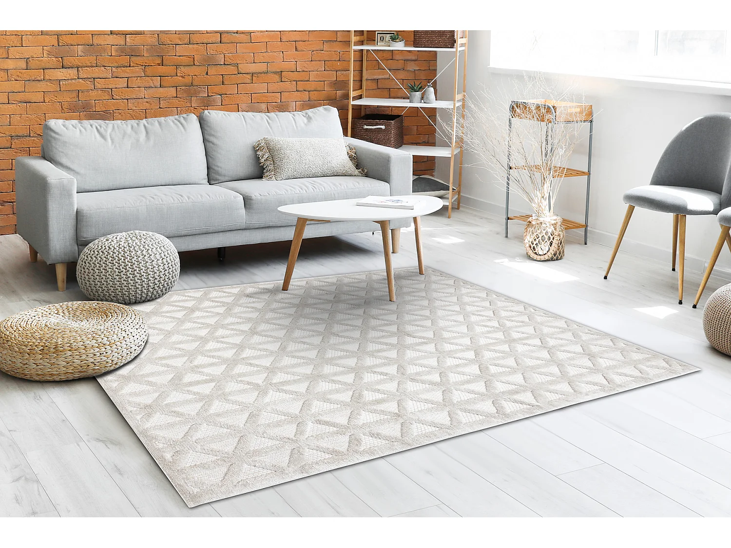 Tapijt SANTO SISAL 58500 Drieho, geometrisch beige 140x190 cm