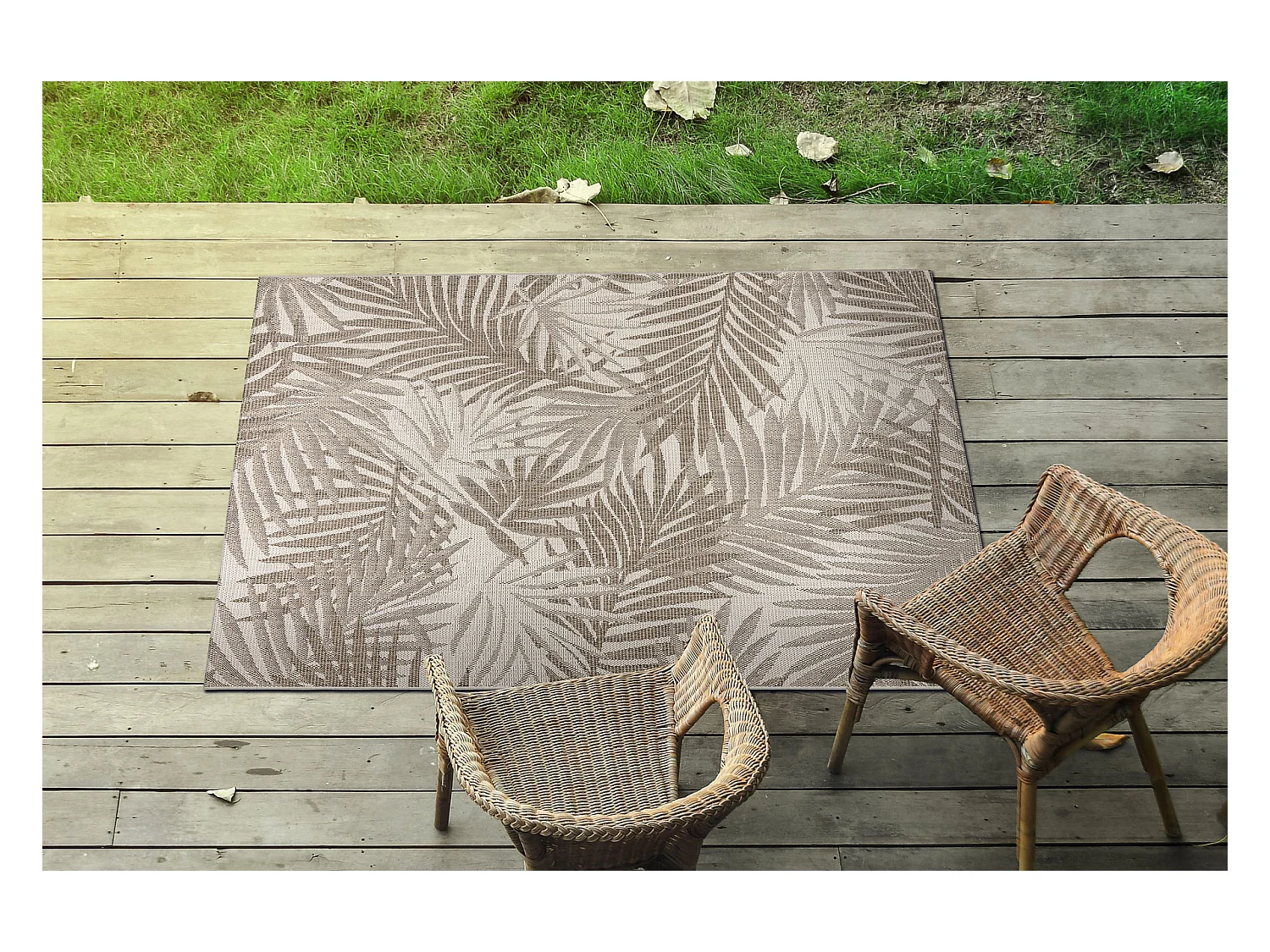 TAPIS EN CORDE SIZAL FLOORLUX 20504 FEUILLES szampański / gris foncé 200x290 cm