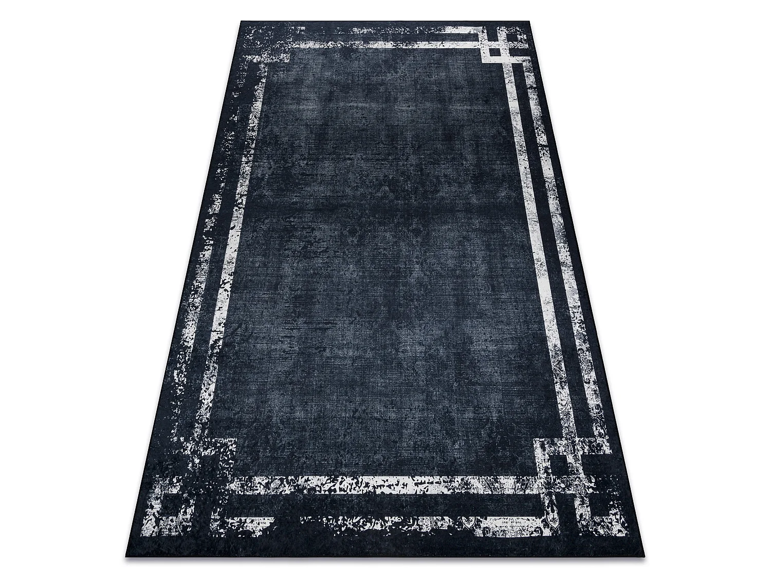 ANDRE 1486 tapijt wasbaar Kader vintage antislip - zwart / witrand 80x150 cm
