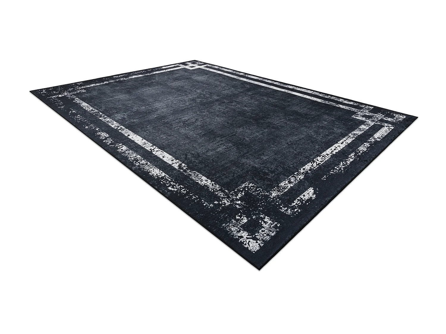 Tapis lavable ANDRE 1486 marbre vintage antidérapant - noir et blanc 80x150 cm