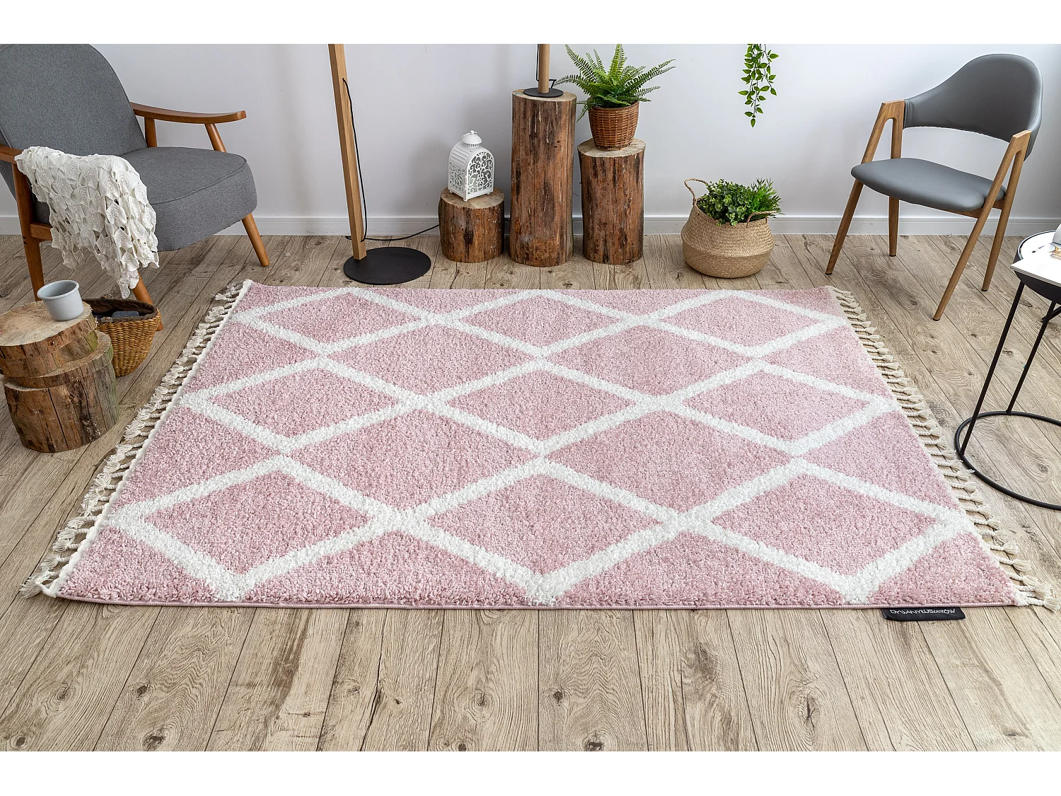 Tapijt BERBER TROIK A0010 rozekleuring / witrand , Barber , marokkaans 200x290 cm