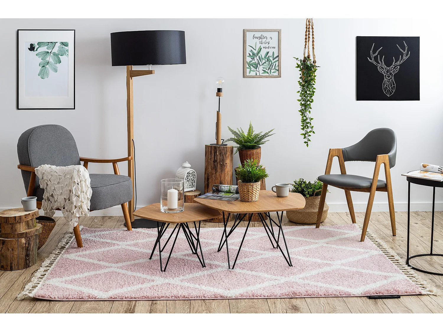 Tapis BERBER TROIK A0010 rose et blanc Franges berbère marocain shagg 200x290 cm