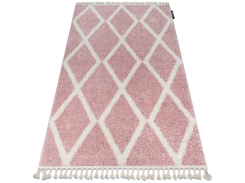 Tapis BERBER TROIK A0010 rose et blanc Franges berbère marocain shagg 200x290 cm
