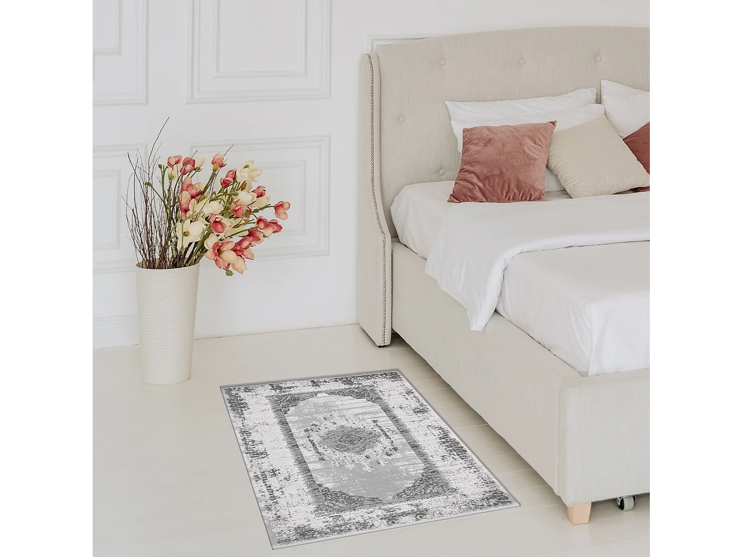 Tapijt ACRYL VALS 8801 Kader ornament ivoor / grijskleuring 100x200 cm