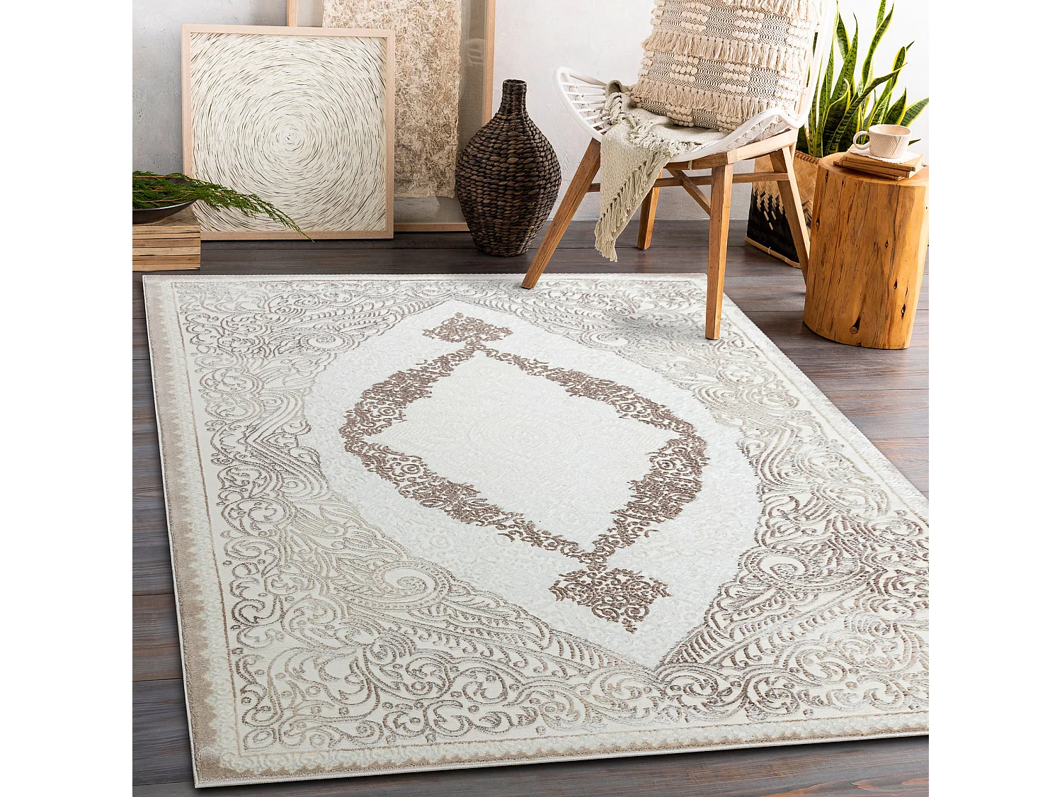 Tapijt CORE 8111 Ornament Vintage - structureel, twee lagen vlies, bei 80x150 cm