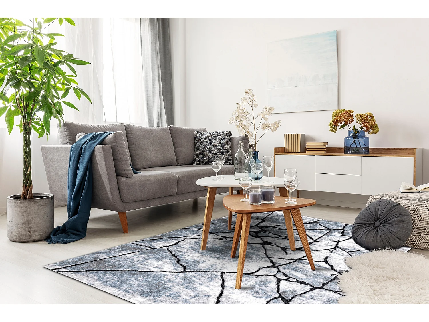 Tapijt modern COZY 8873 Cracks Gescheurd beton - Structureel, twee poo 200x290 cm