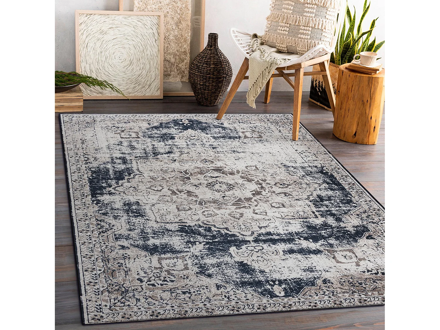 ANDRE 1090 Waschteppich Ornament, vintage Anti-Rutsch - beige 80x150 cm