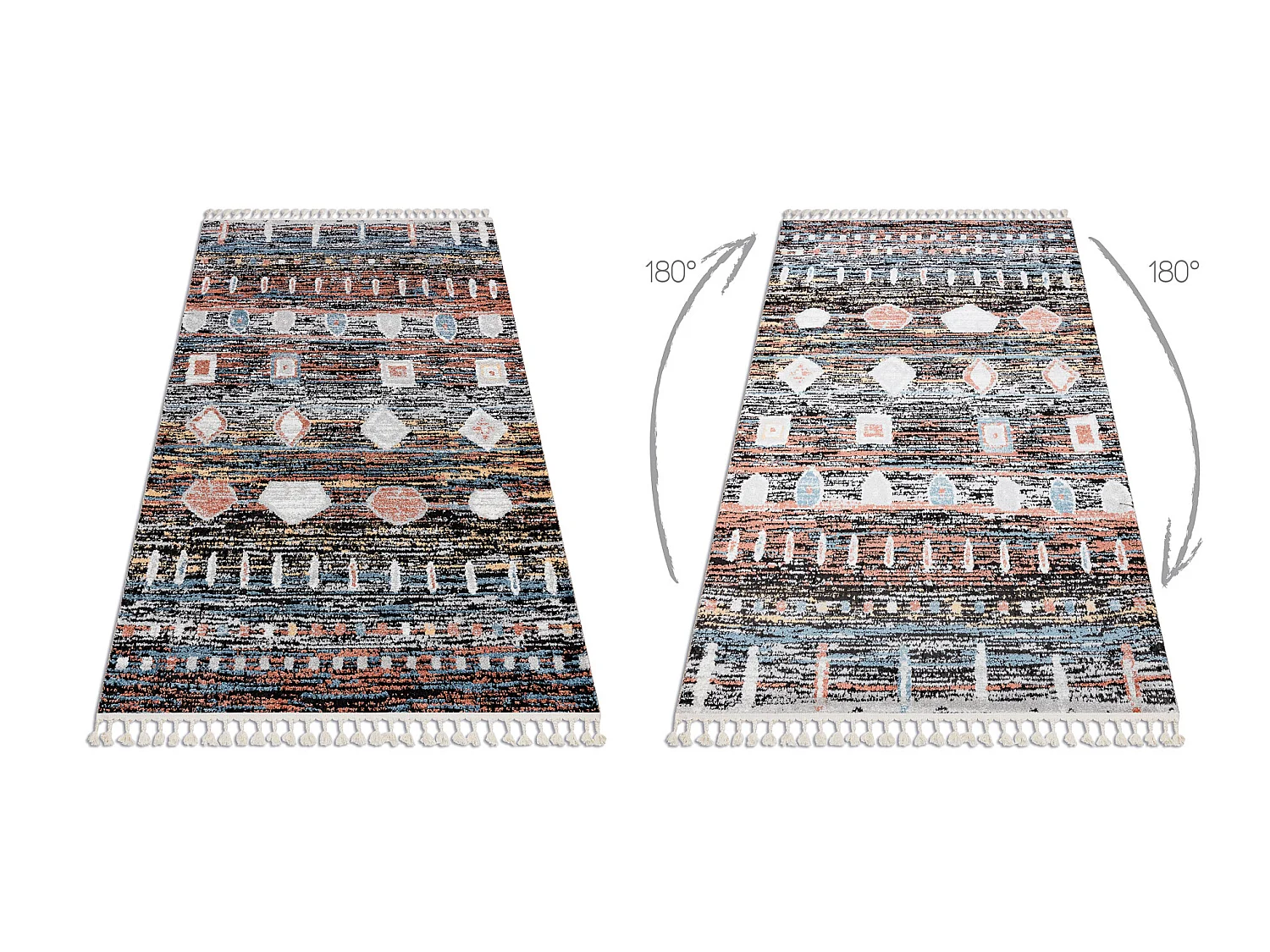 Modern Teppich BELLE BR36A schwarz / rosa Franse  140x190 cm